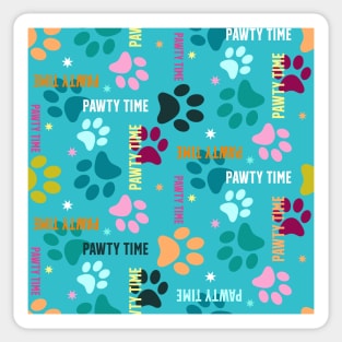 pawty time – paw prints on blue seamless repeat pattern Sticker